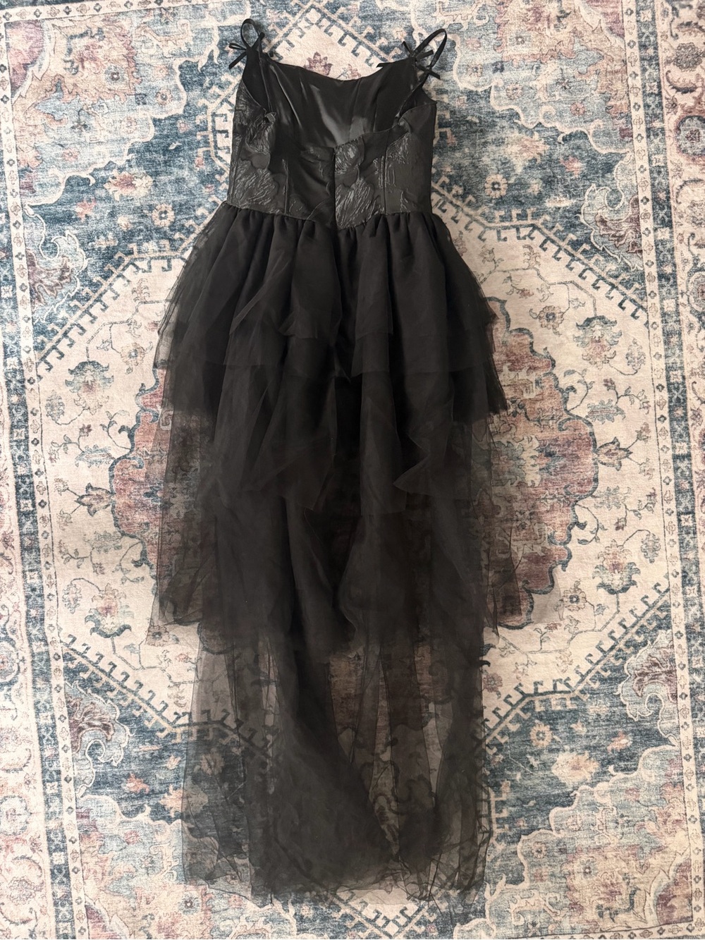 Widow High-Low Black Satin and Tulle Dress - Picture 3 of 4